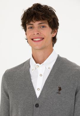 Erkek Gri Melanj Basic Triko Hırka - 50275843028