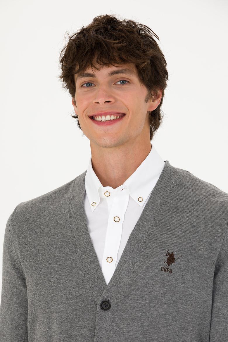 Erkek Gri Melanj Basic Triko Hırka - 50275843028