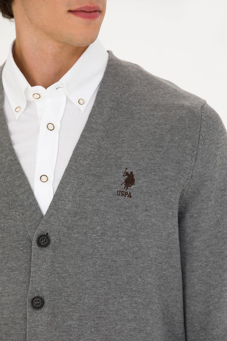 Erkek Gri Melanj Basic Triko Hırka - 50275843028