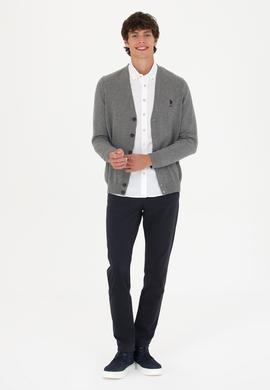 Erkek Gri Melanj Basic Triko Hırka - 50275843028