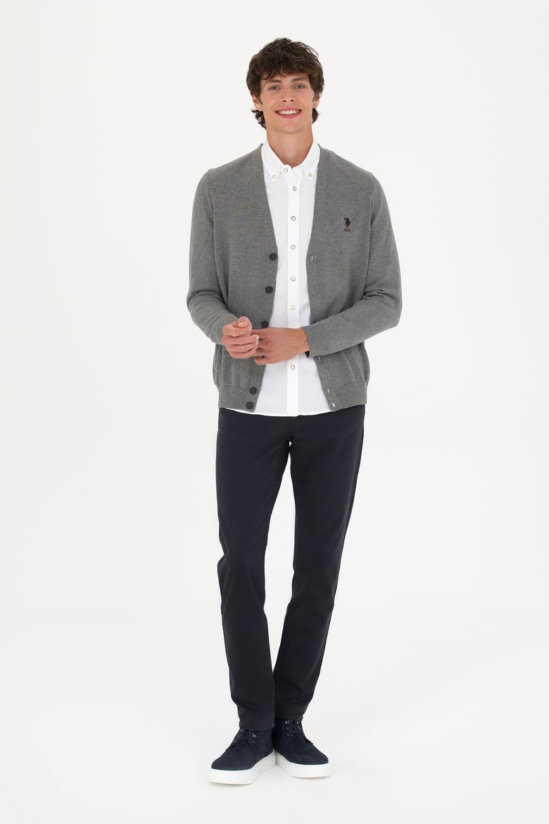 Erkek Gri Melanj Basic Triko Hırka - 50275843028