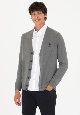 Erkek Gri Melanj Basic Triko Hırka - 50275843028