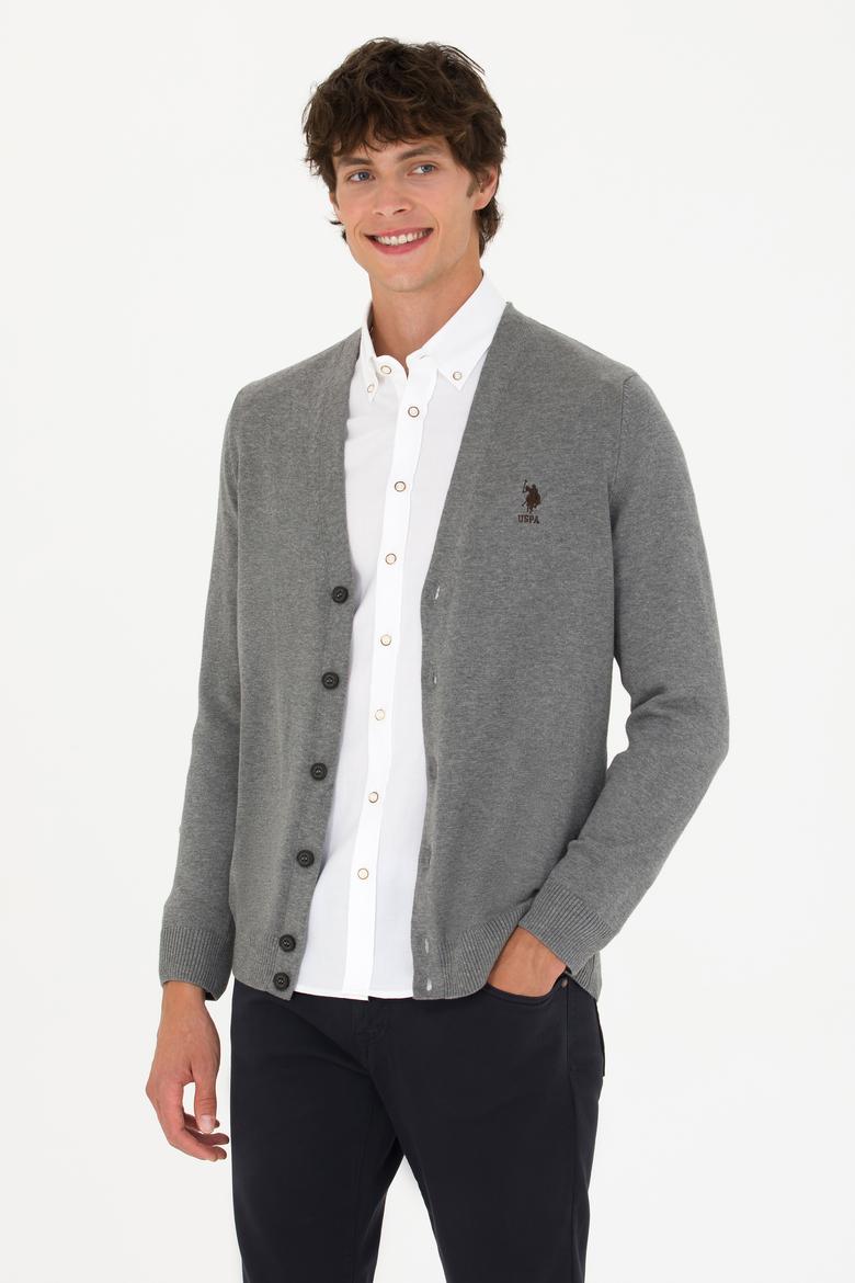 Erkek Gri Melanj Basic Triko Hırka - 50275843028