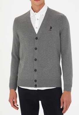 Erkek Gri Melanj Basic Triko Hırka - 50275843028