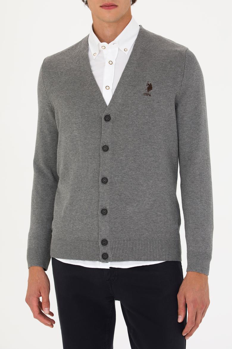 Erkek Gri Melanj Basic Triko Hırka - 50275843028