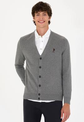 Erkek Gri Melanj Basic Triko Hırka - 50275843028