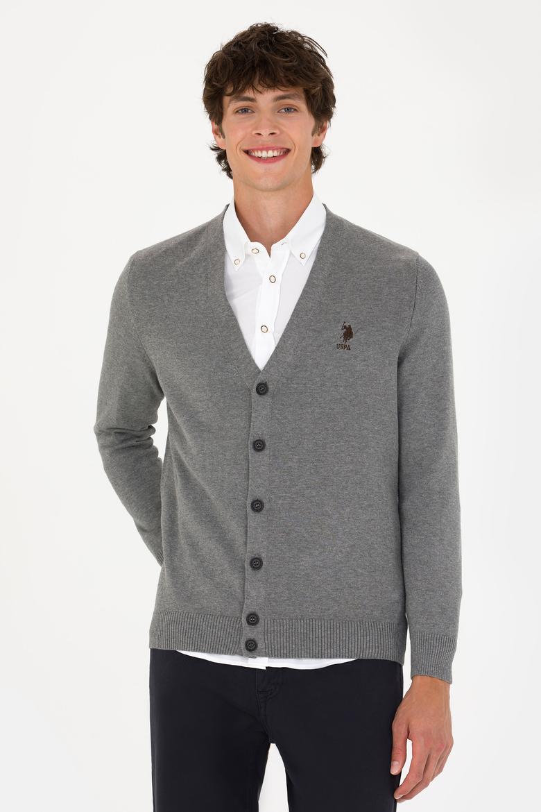 Erkek Gri Melanj Basic Triko Hırka