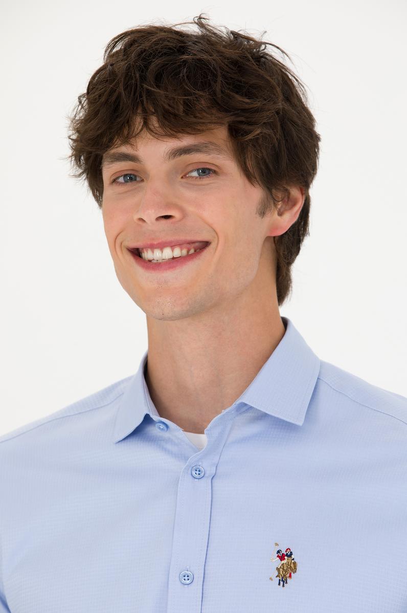 Erkek Mavi Uzun Kollu Gömlek