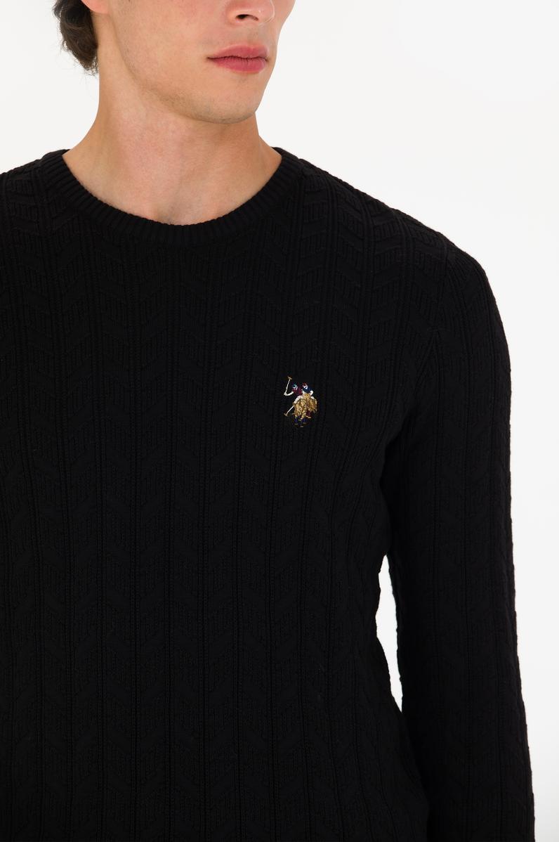 Erkek Siyah Bisiklet Yaka Kazak