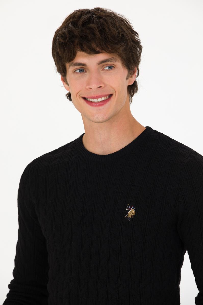 Erkek Siyah Bisiklet Yaka Kazak