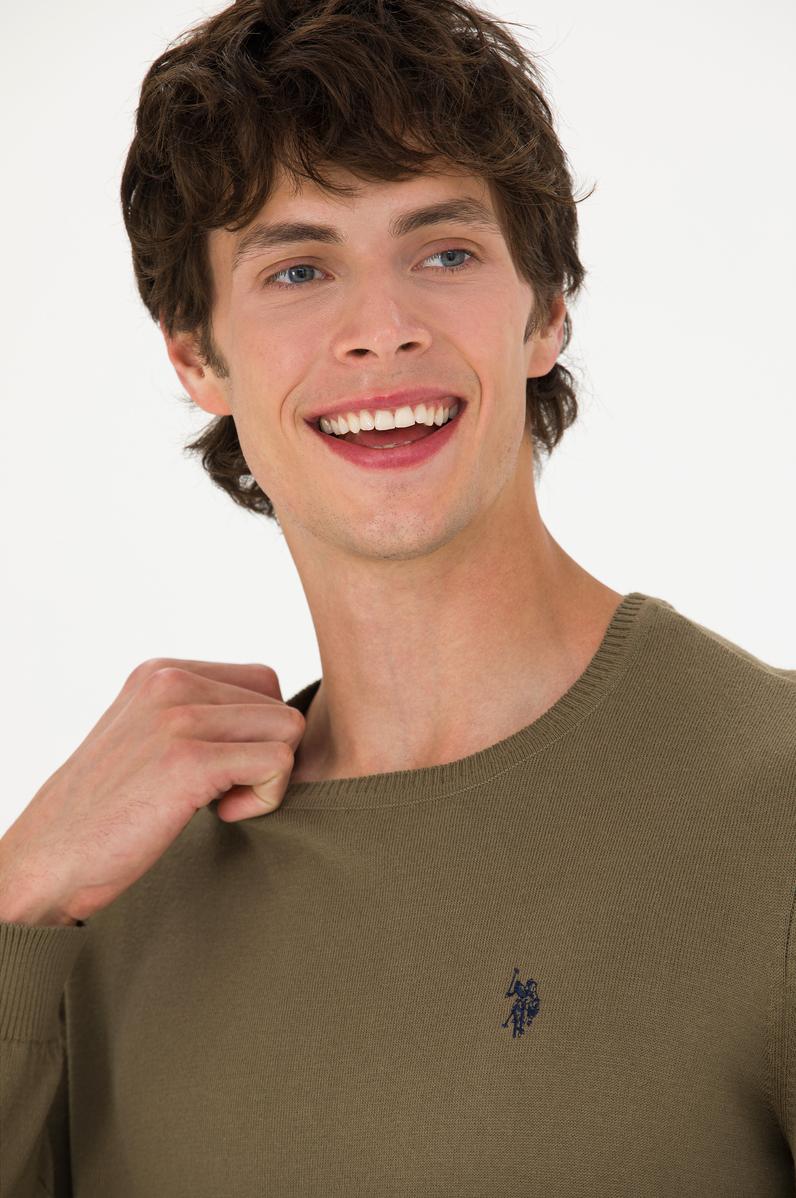 Erkek Haki Bisiklet Yaka Kazak