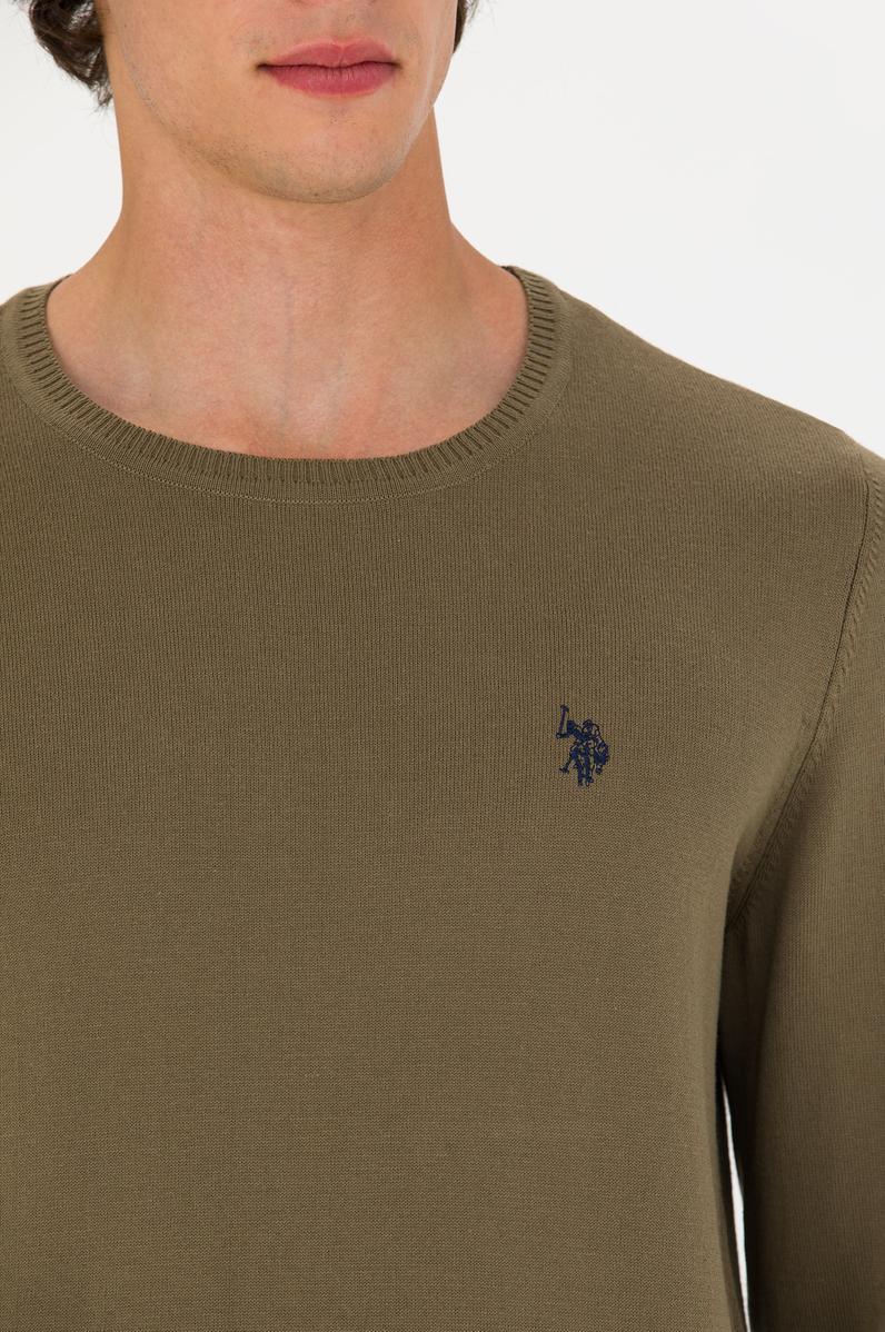 Erkek Haki Bisiklet Yaka Kazak