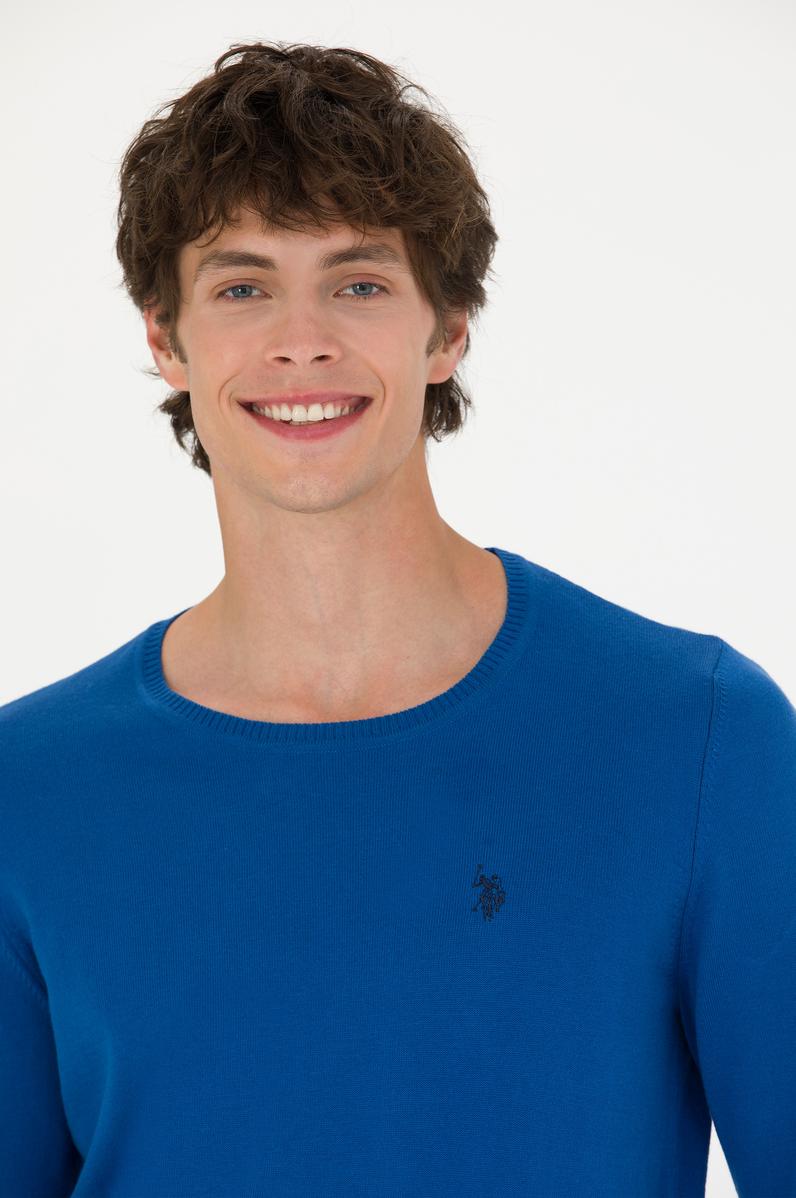 Erkek Saks Bisiklet Yaka Kazak