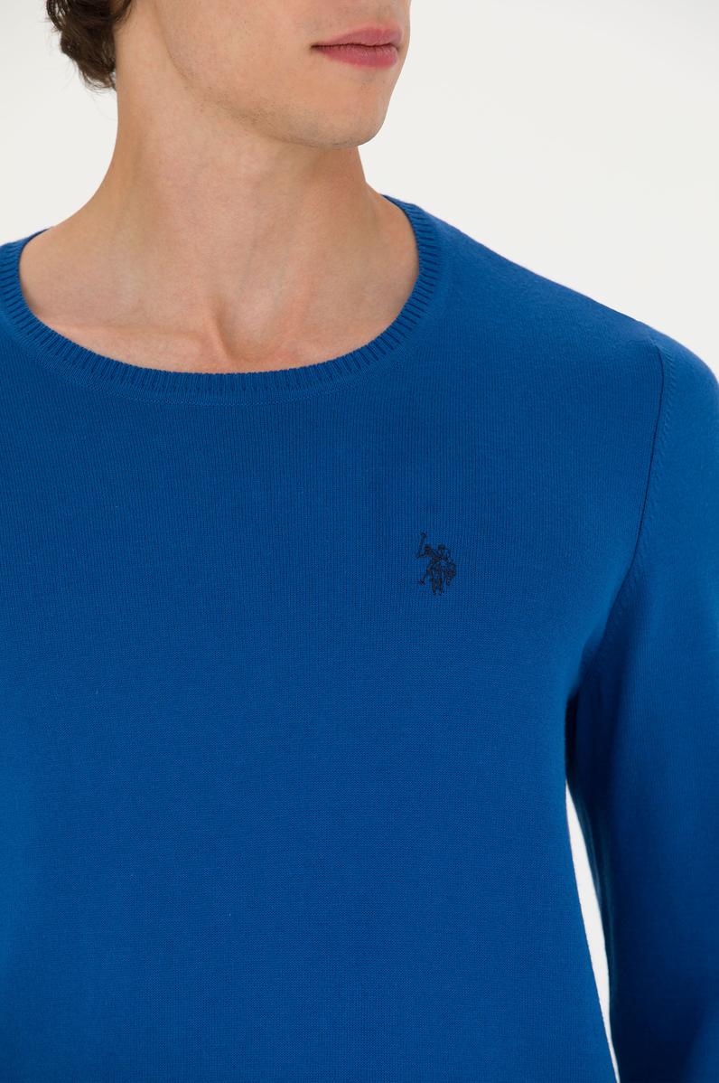 Erkek Saks Bisiklet Yaka Kazak