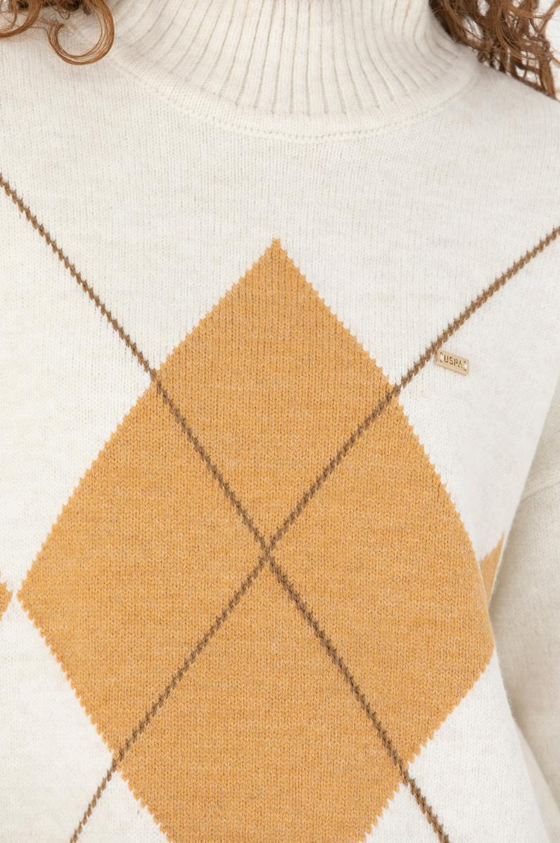 Kadın Krem Balıkçı Yaka Kazak