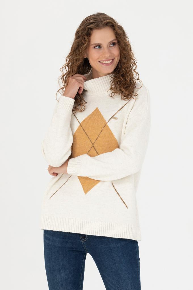 Kadın Krem Balıkçı Yaka Kazak