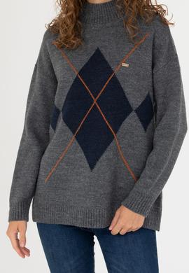 Kadın Gri Melanj Balıkçı Yaka Kazak - 50272038015