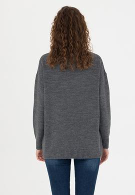 Kadın Gri Melanj Balıkçı Yaka Kazak - 50272038015