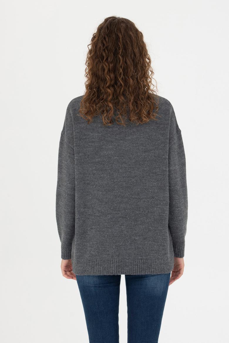 Kadın Gri Melanj Balıkçı Yaka Kazak - 50272038015