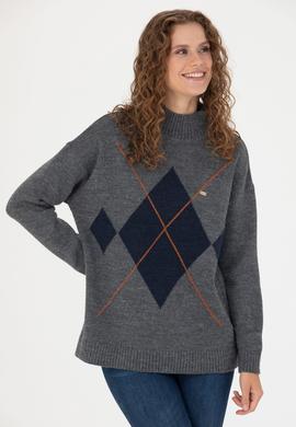 Kadın Gri Melanj Balıkçı Yaka Kazak - 50272038015