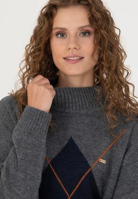 Kadın Gri Melanj Balıkçı Yaka Kazak - 50272038015