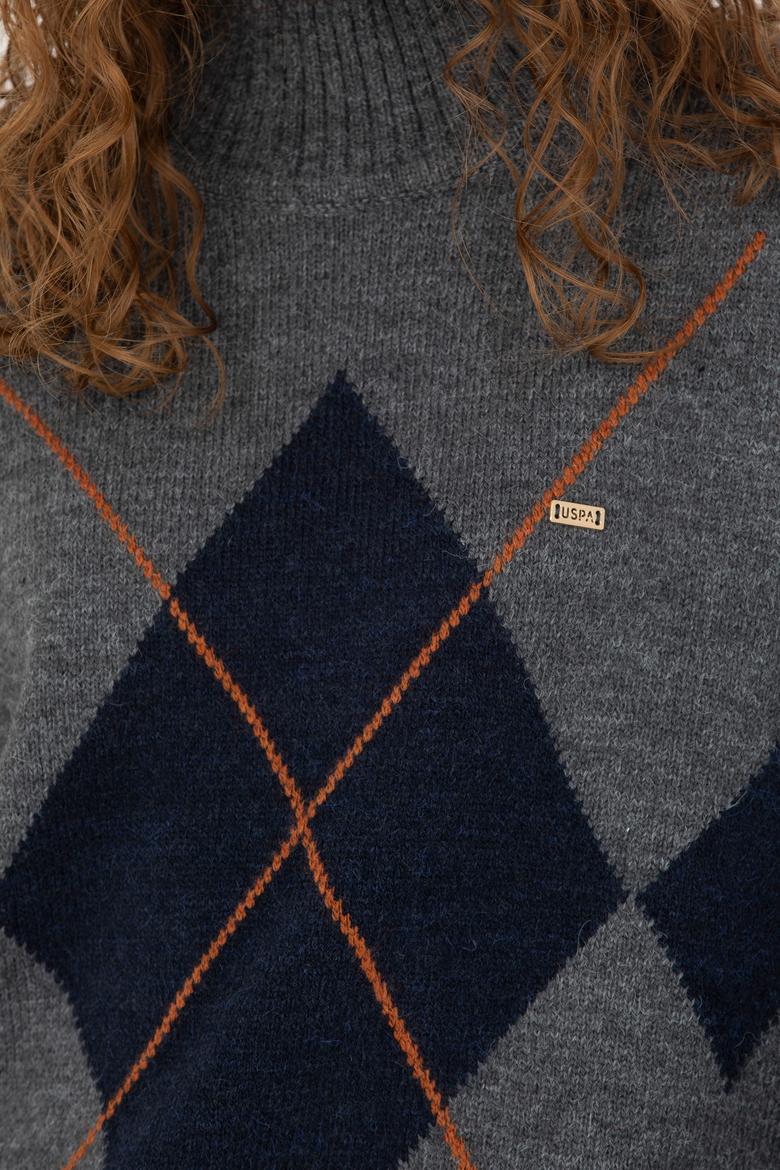 Kadın Gri Melanj Balıkçı Yaka Kazak - 50272038015