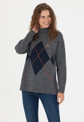 Kadın Gri Melanj Balıkçı Yaka Kazak - 50272038015