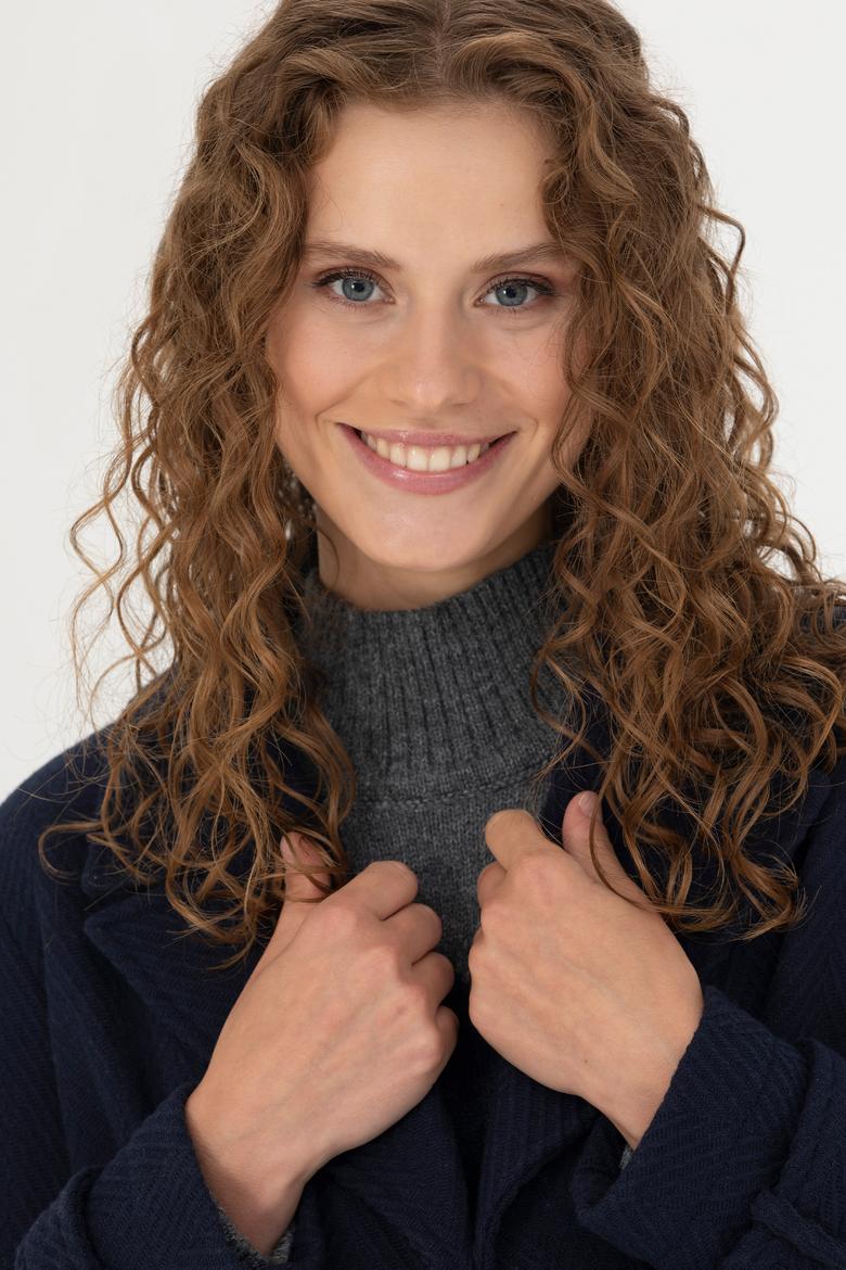 Kadın Lacivert Kaşe Mont - 50271203015