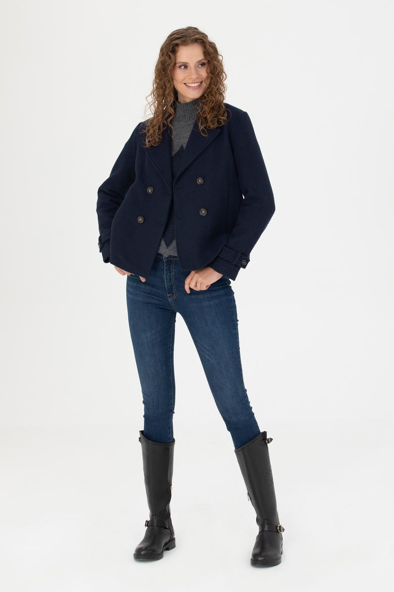 Kadın Lacivert Kaşe Mont - 50271203015