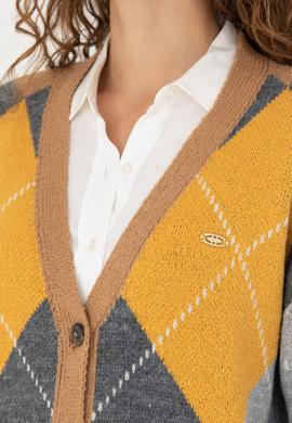 Kadın V Yaka Kum Melanj Triko Hırka - 50269496015