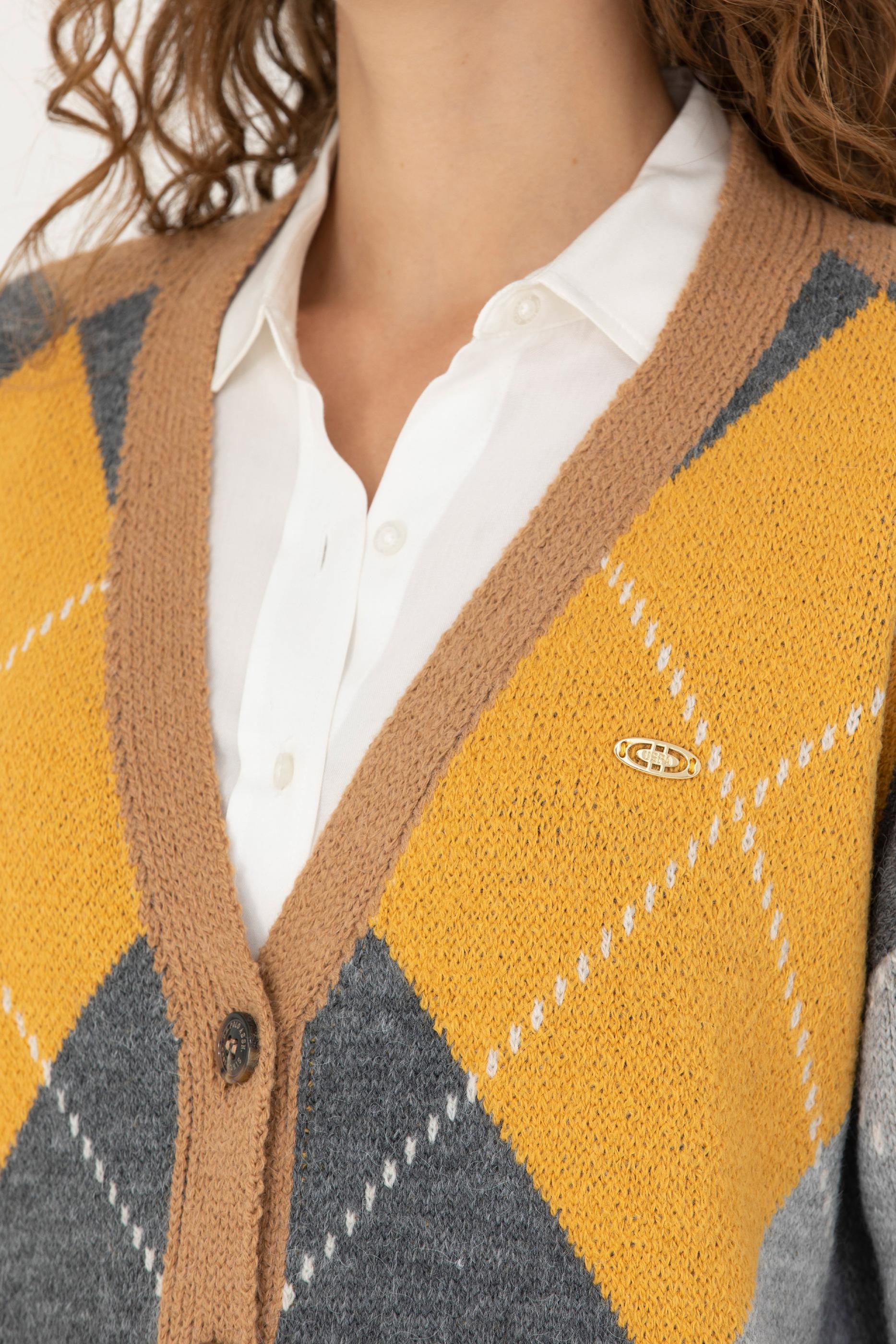 Kadın V Yaka Kum Melanj Triko Hırka