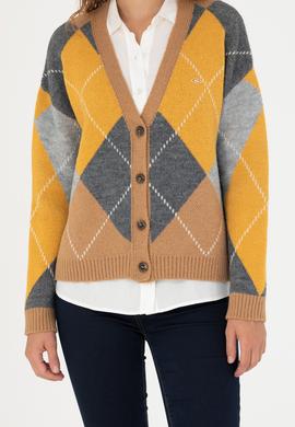 Kadın V Yaka Kum Melanj Triko Hırka - 50269496015