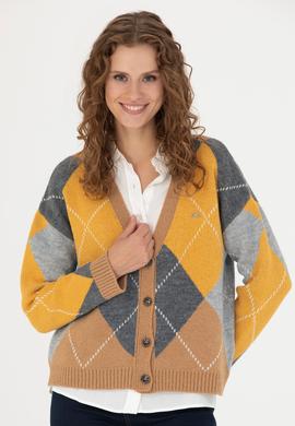 Kadın V Yaka Kum Melanj Triko Hırka - 50269496015