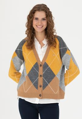 Kadın V Yaka Kum Melanj Triko Hırka - 50269496015