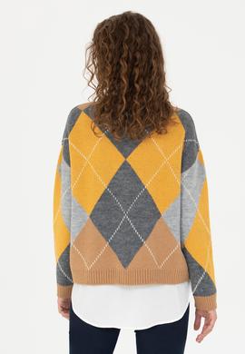 Kadın V Yaka Kum Melanj Triko Hırka - 50269496015