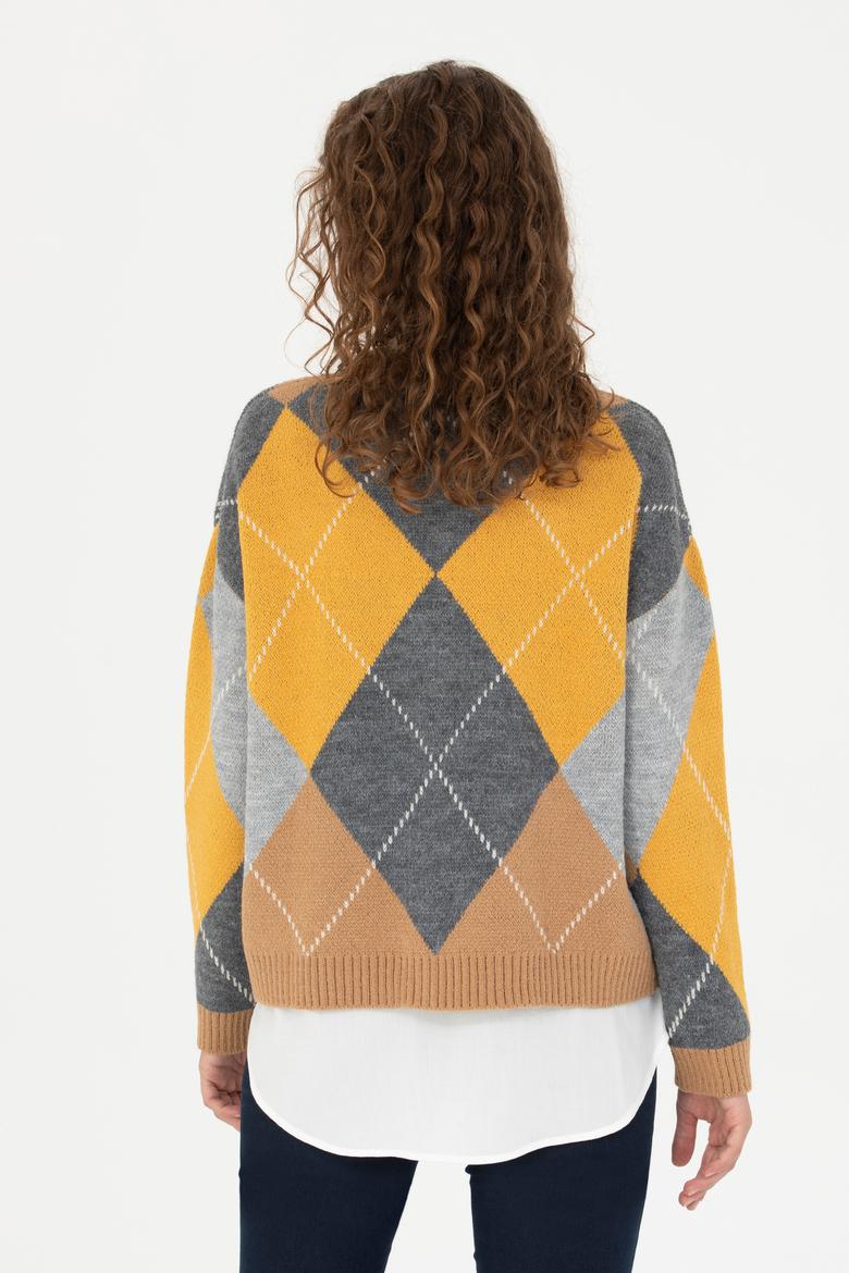 Kadın V Yaka Kum Melanj Triko Hırka - 50269496015