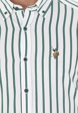 Erkek Yeşil Çizgili Beyaz Gömlek - 50277939014
