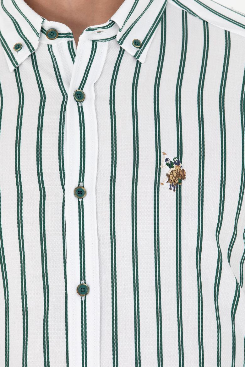 Erkek Yeşil Çizgili Beyaz Gömlek - 50277939014
