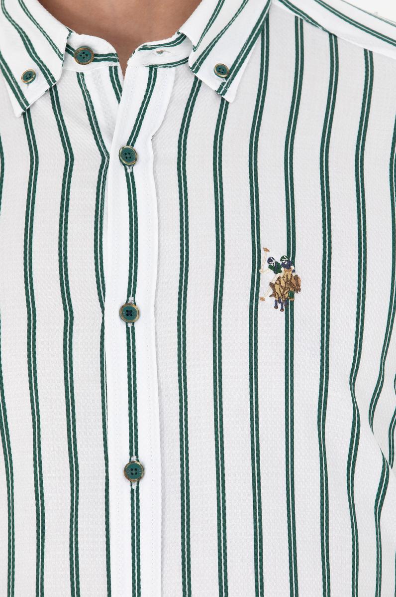 Erkek Yeşil Çizgili Beyaz Gömlek