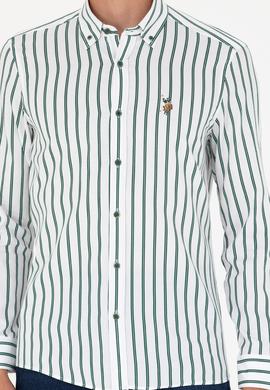 Erkek Yeşil Çizgili Beyaz Gömlek - 50277939014