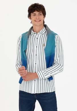 Erkek Yeşil Çizgili Beyaz Gömlek - 50277939014
