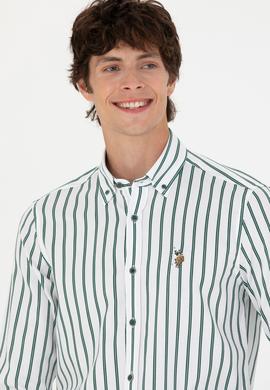 Erkek Yeşil Çizgili Beyaz Gömlek - 50277939014