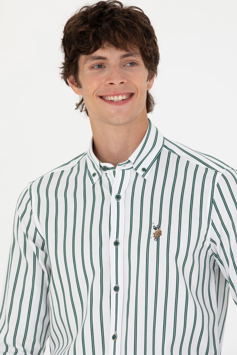 Erkek Yeşil Çizgili Beyaz Gömlek - 50277939014