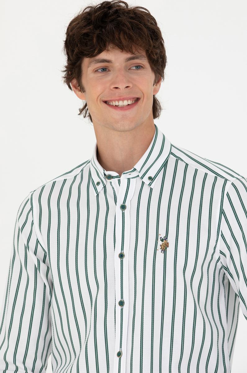 Erkek Yeşil Çizgili Beyaz Gömlek