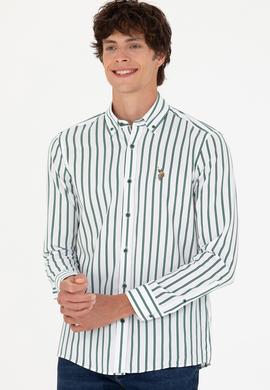 Erkek Yeşil Çizgili Beyaz Gömlek - 50277939014