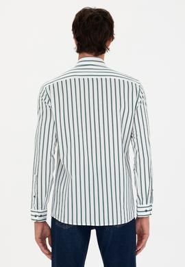 Erkek Yeşil Çizgili Beyaz Gömlek - 50277939014