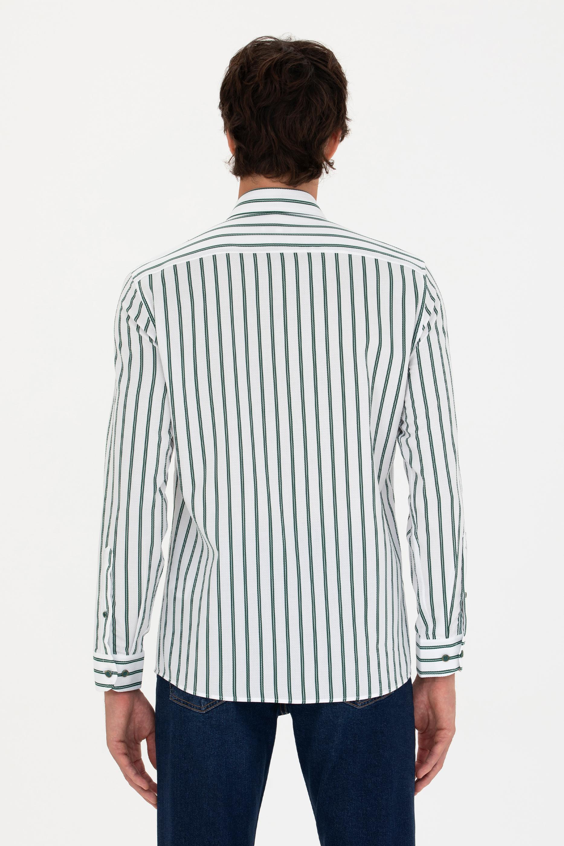Erkek Yeşil Çizgili Beyaz Gömlek