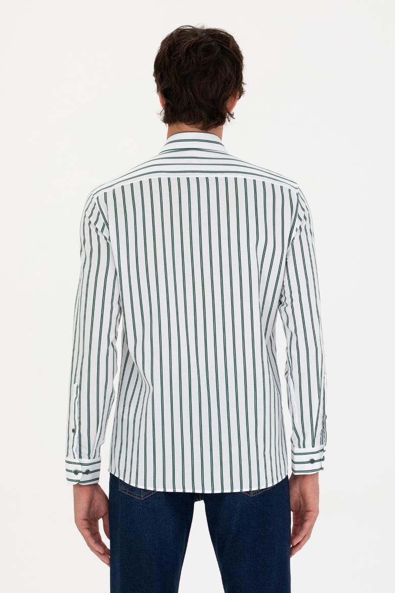 Erkek Yeşil Çizgili Beyaz Gömlek - 50277939014