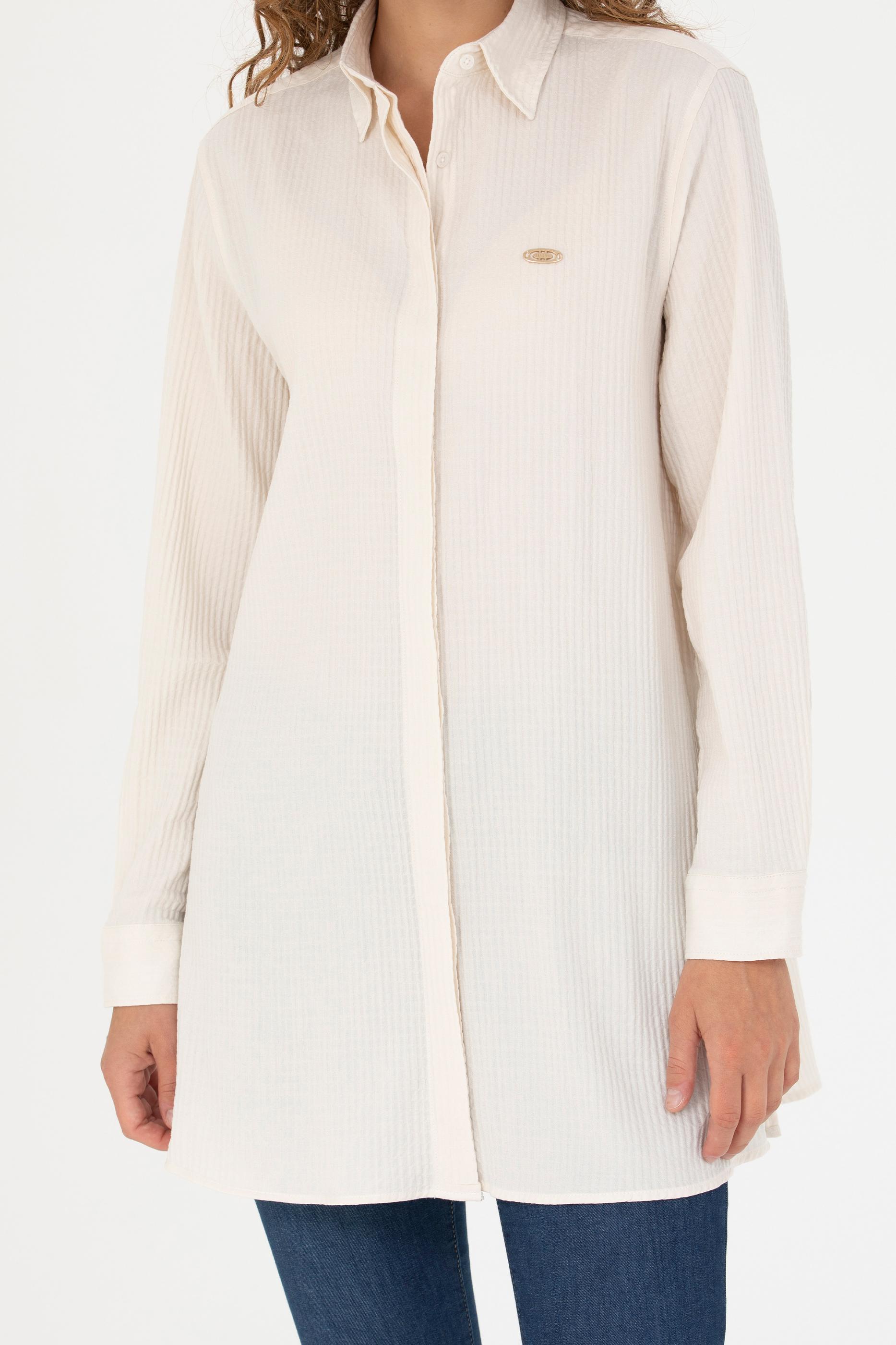 Kadın Ekru Uzun Kollu Gömlek