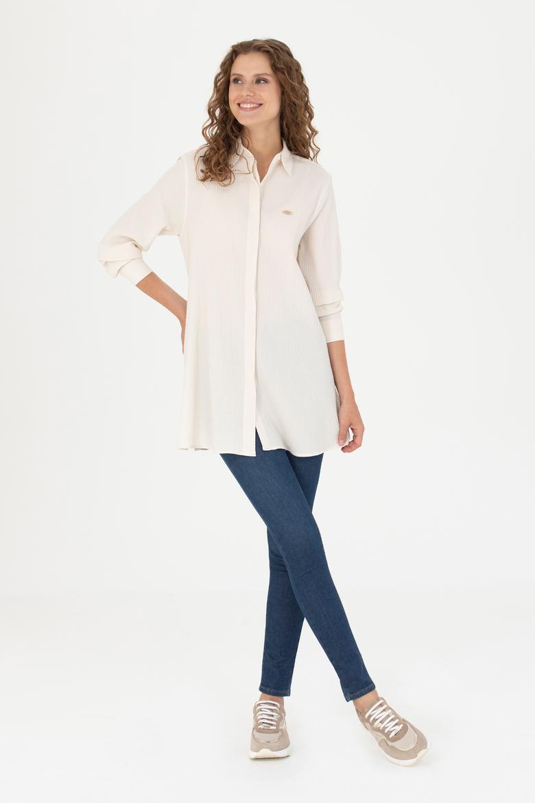 Kadın Ekru Uzun Kollu Gömlek - 50269732011